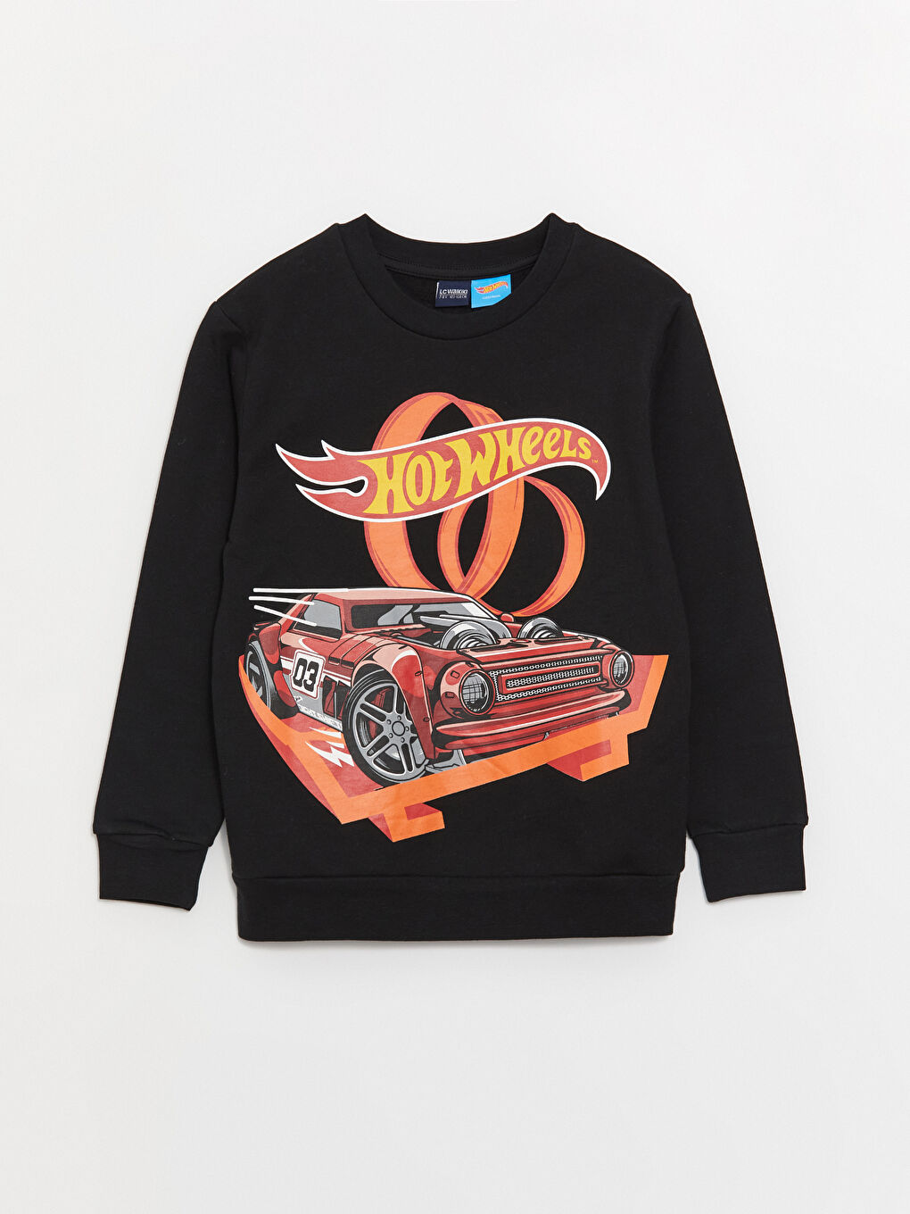 LCW Kids Yeni Siyah Bisiklet Yaka Hotwheels Baskılı Uzun Kollu Erkek Çocuk Sweatshirt