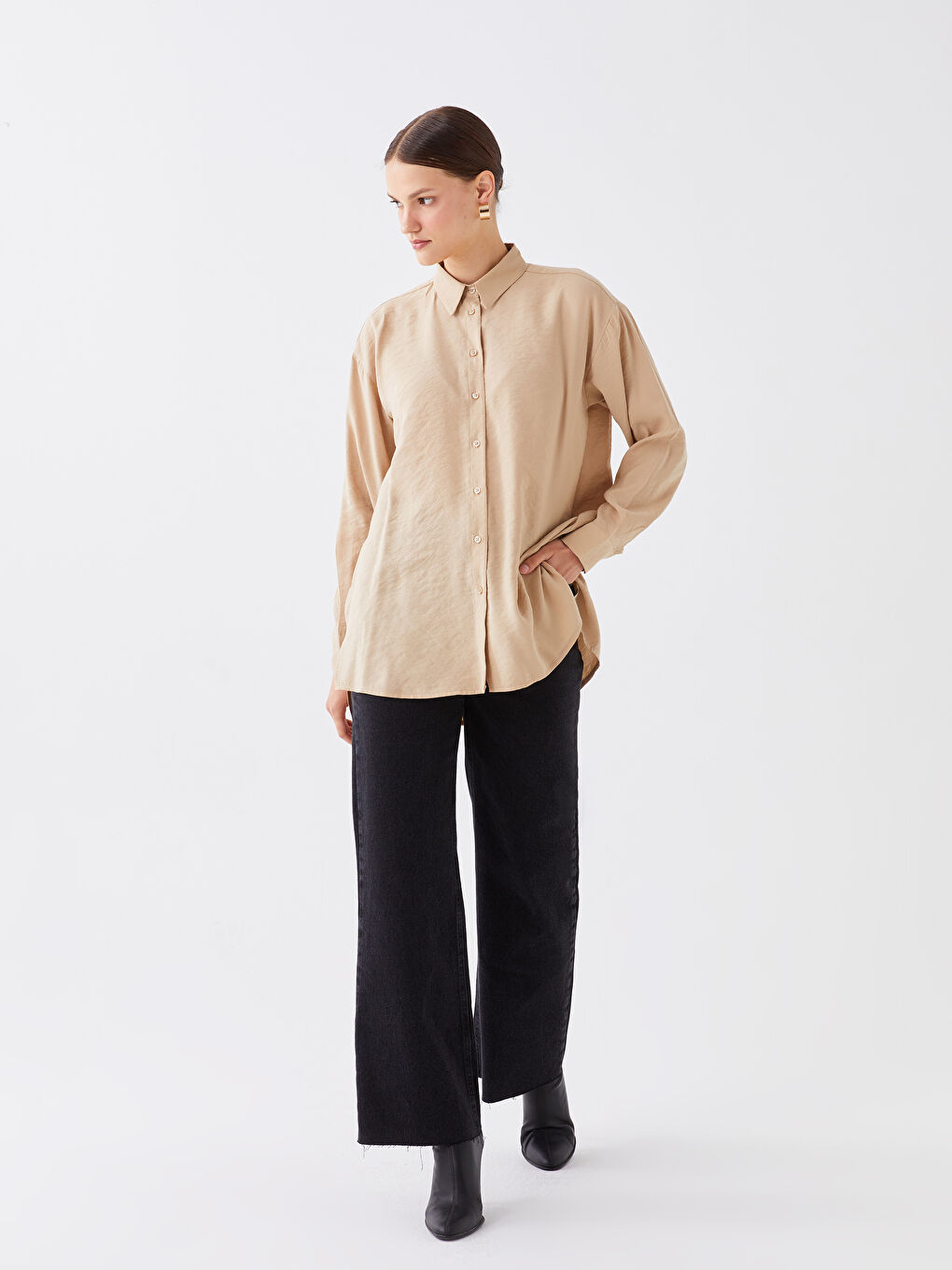 Siyah Wideleg Kadın Jean Pantolon-1