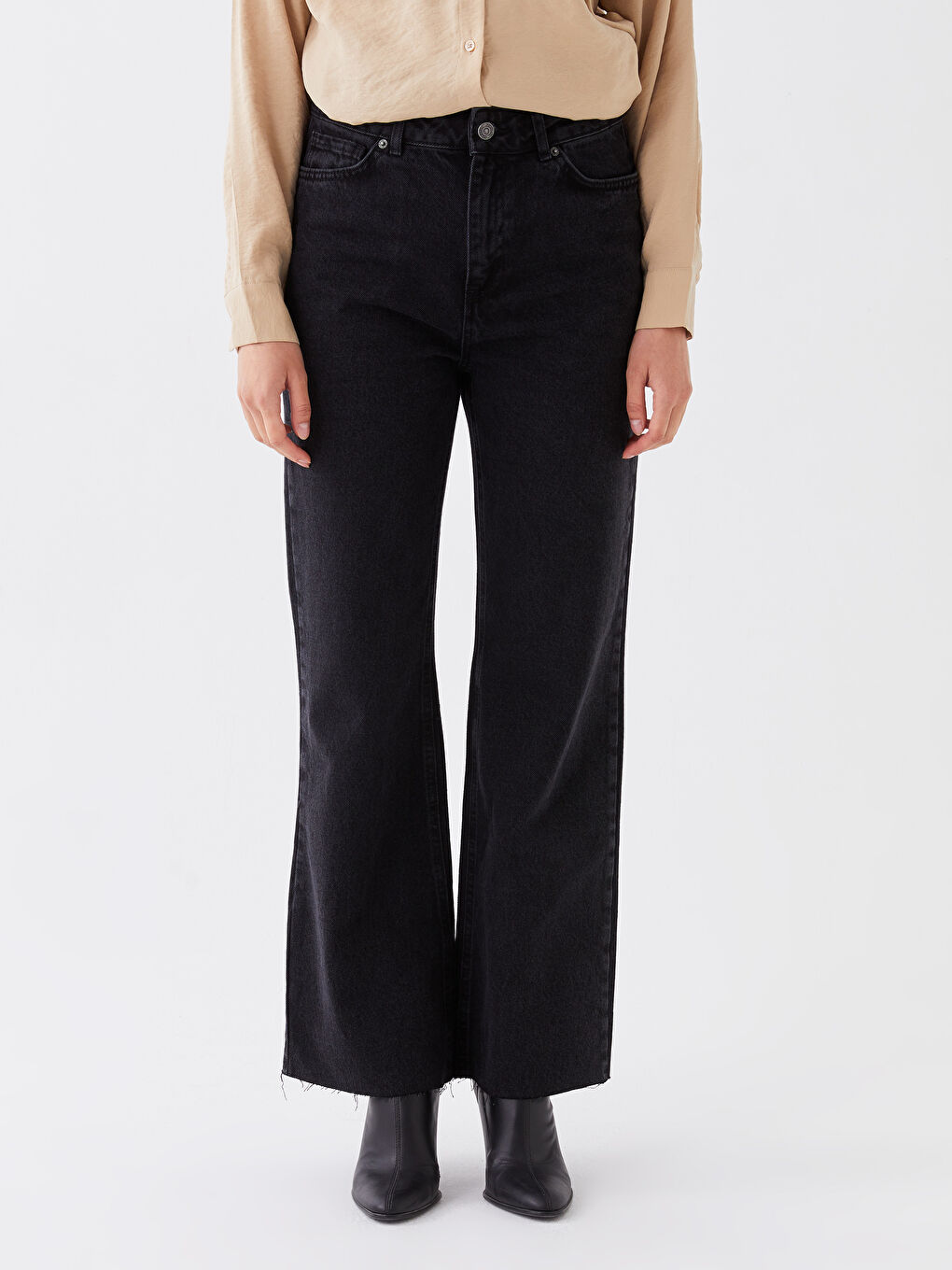 Siyah Wideleg Kadın Jean Pantolon-2