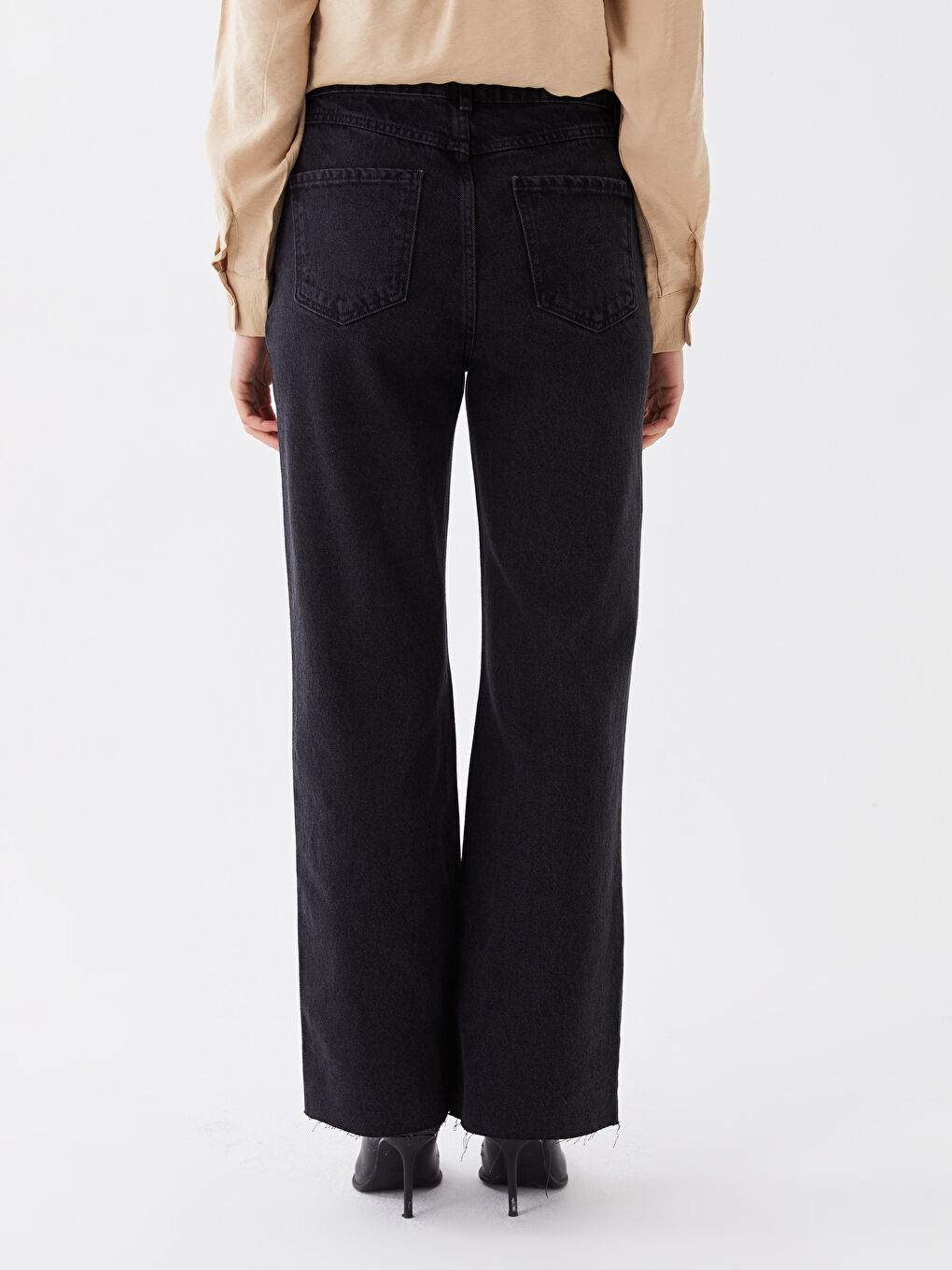 Siyah Wideleg Kadın Jean Pantolon-3