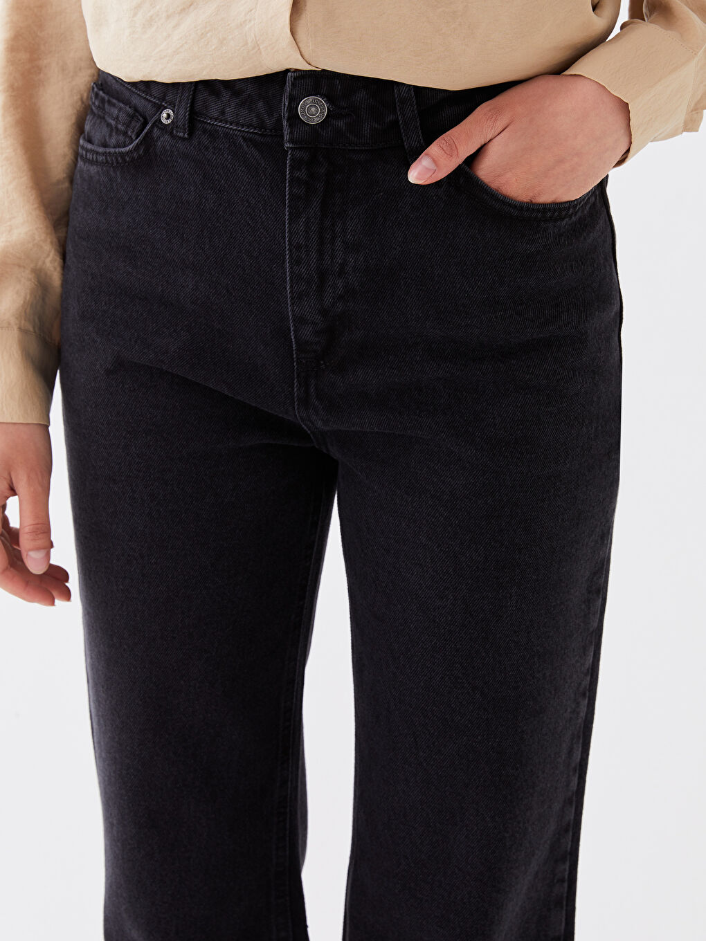 Siyah Wideleg Kadın Jean Pantolon-4