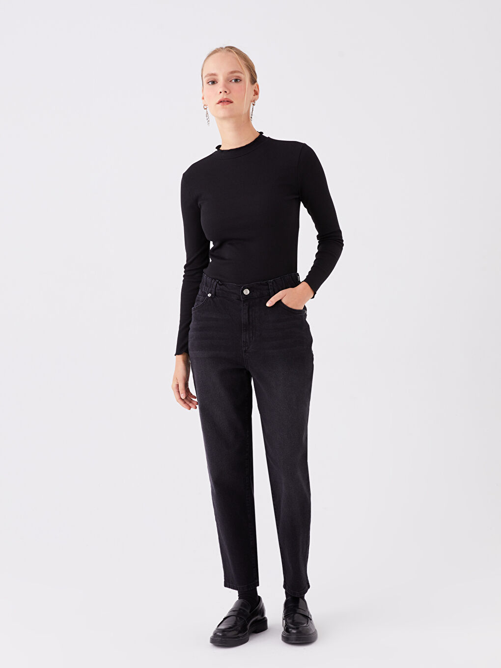 Siyah Straight Fit Kadın Jean Pantolon-1