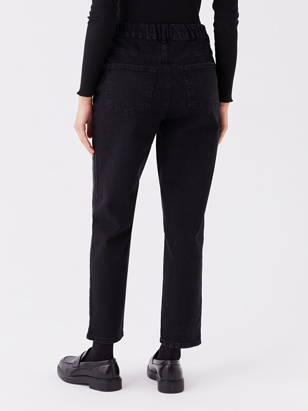 Siyah Straight Fit Kadın Jean Pantolon-3