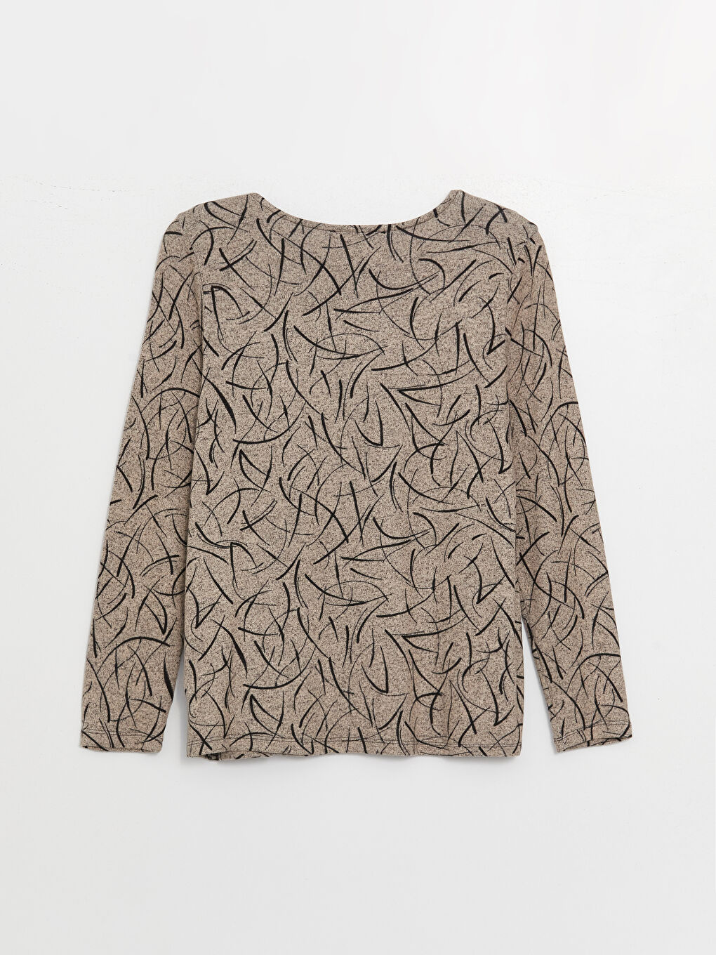 Bej Bisiklet Yaka Desenli Uzun Kollu Kadın Bluz-6