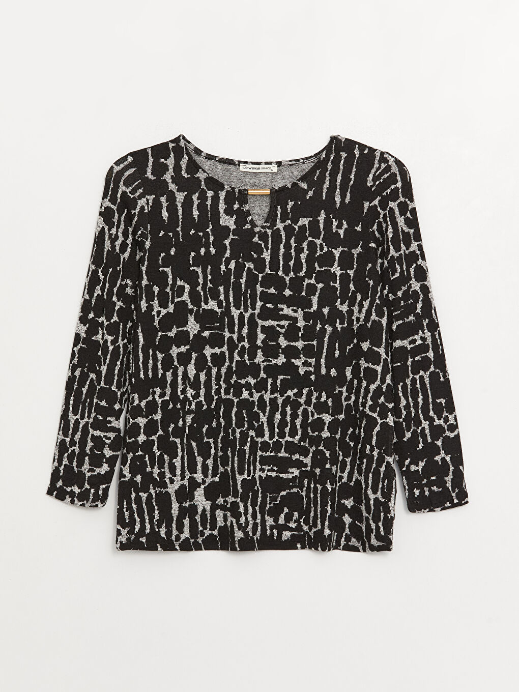 Crew Neck Patterned Long Sleeve Women's Blouse-5