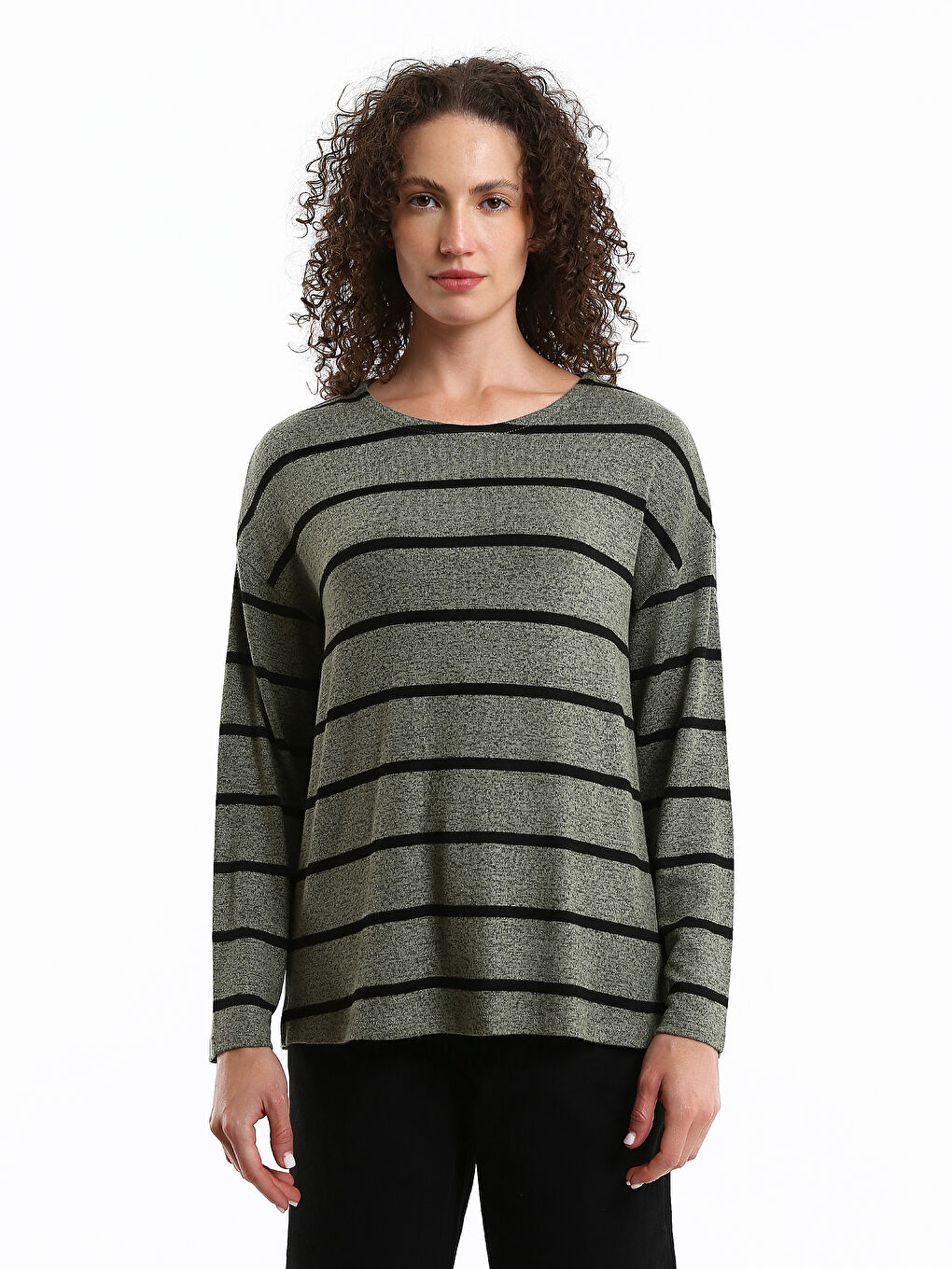 Crew Neck Striped Long Sleeve Women's T-Shirt-1