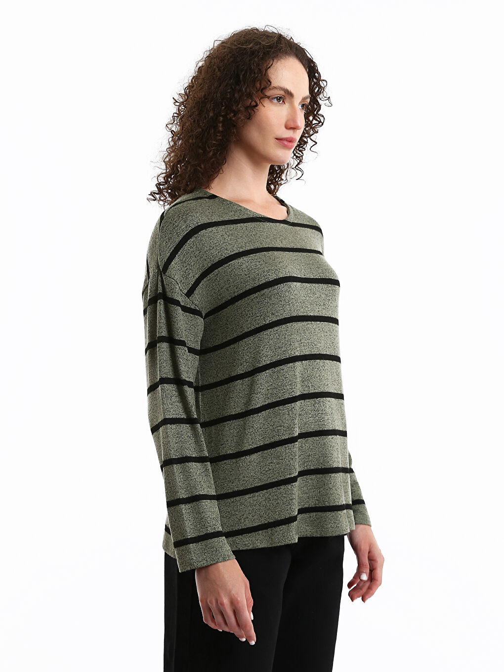 Crew Neck Striped Long Sleeve Women's T-Shirt-6
