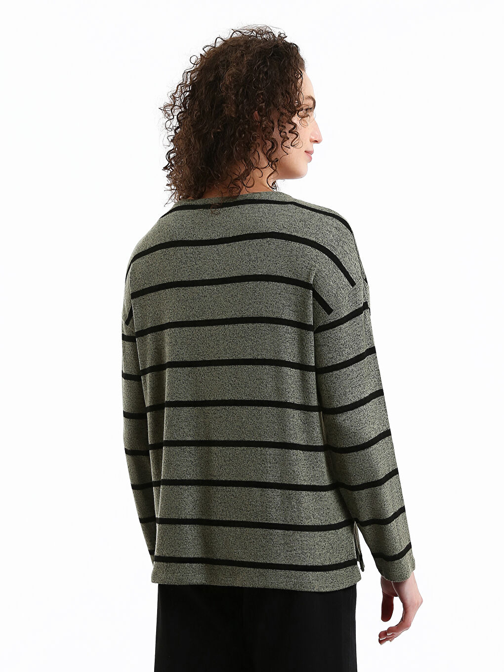 Crew Neck Striped Long Sleeve Women's T-Shirt-8