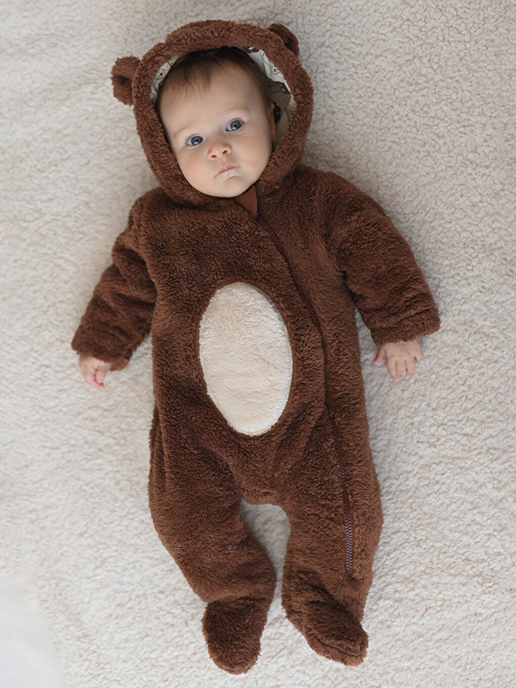 Hooded Baby Boy Plush Jumpsuit (0-12 Months With Booties, 12 Months+ Without Booties)