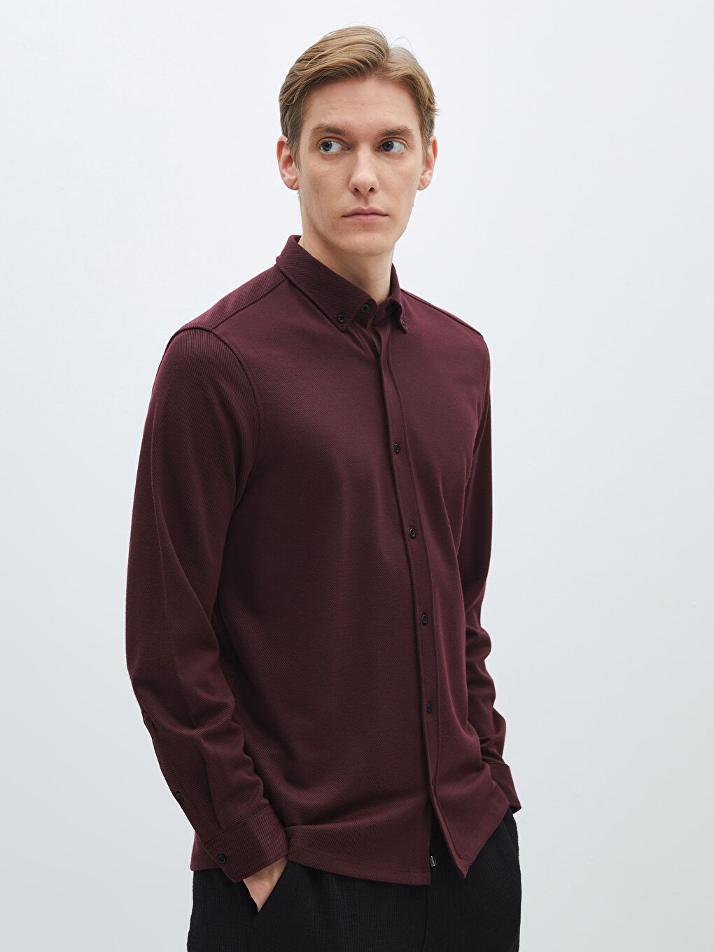 Bordo Slim Fit Uzun Kollu Erkek Gömlek