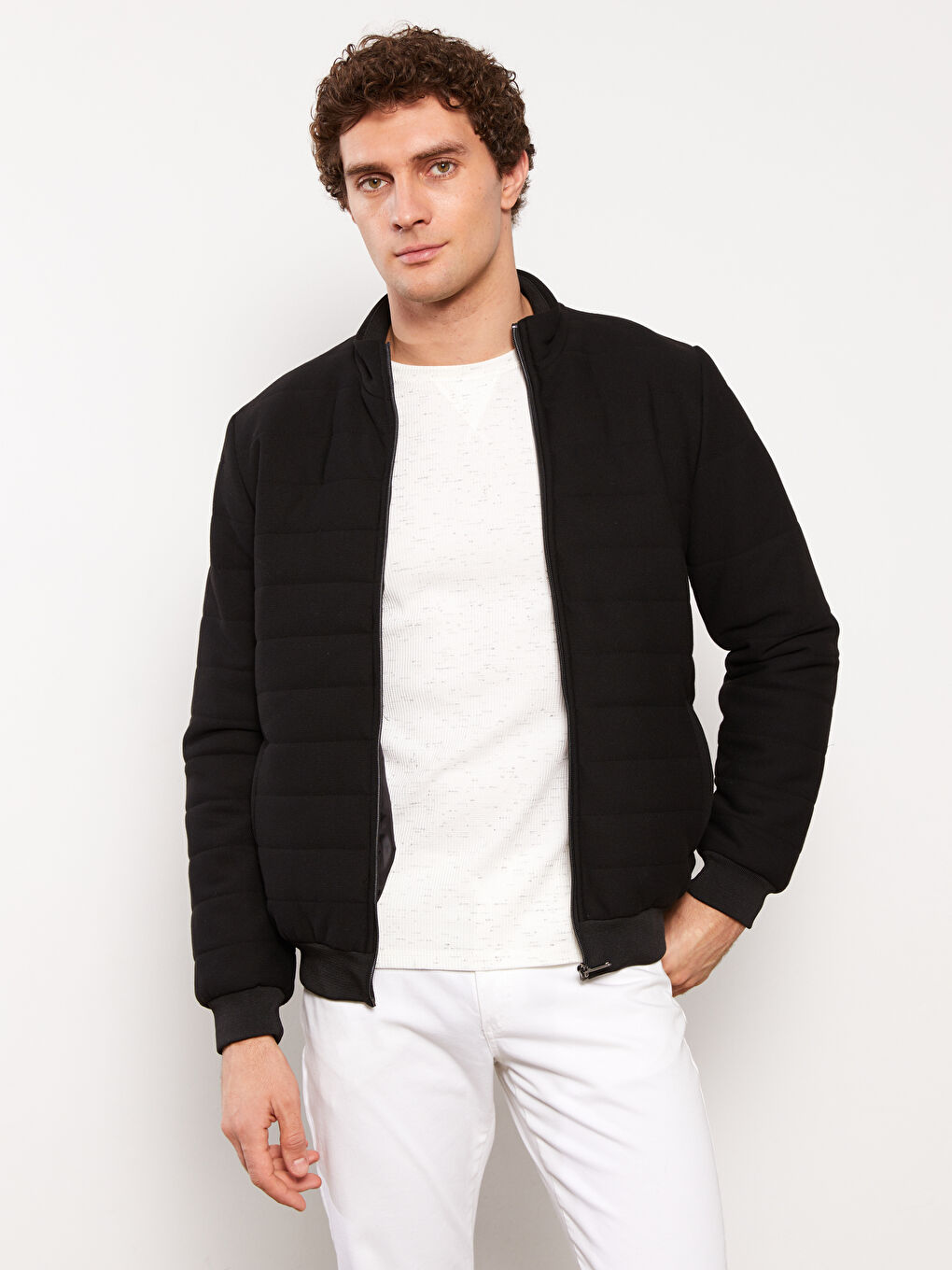 Siyah Slim Fit Dik Yaka Erkek Mont