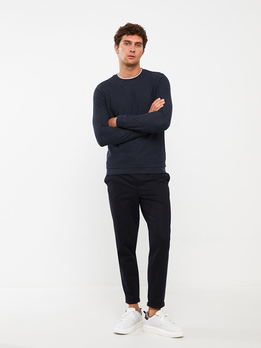 Lacivert Dar Kalıp Erkek Chino Pantolon-1