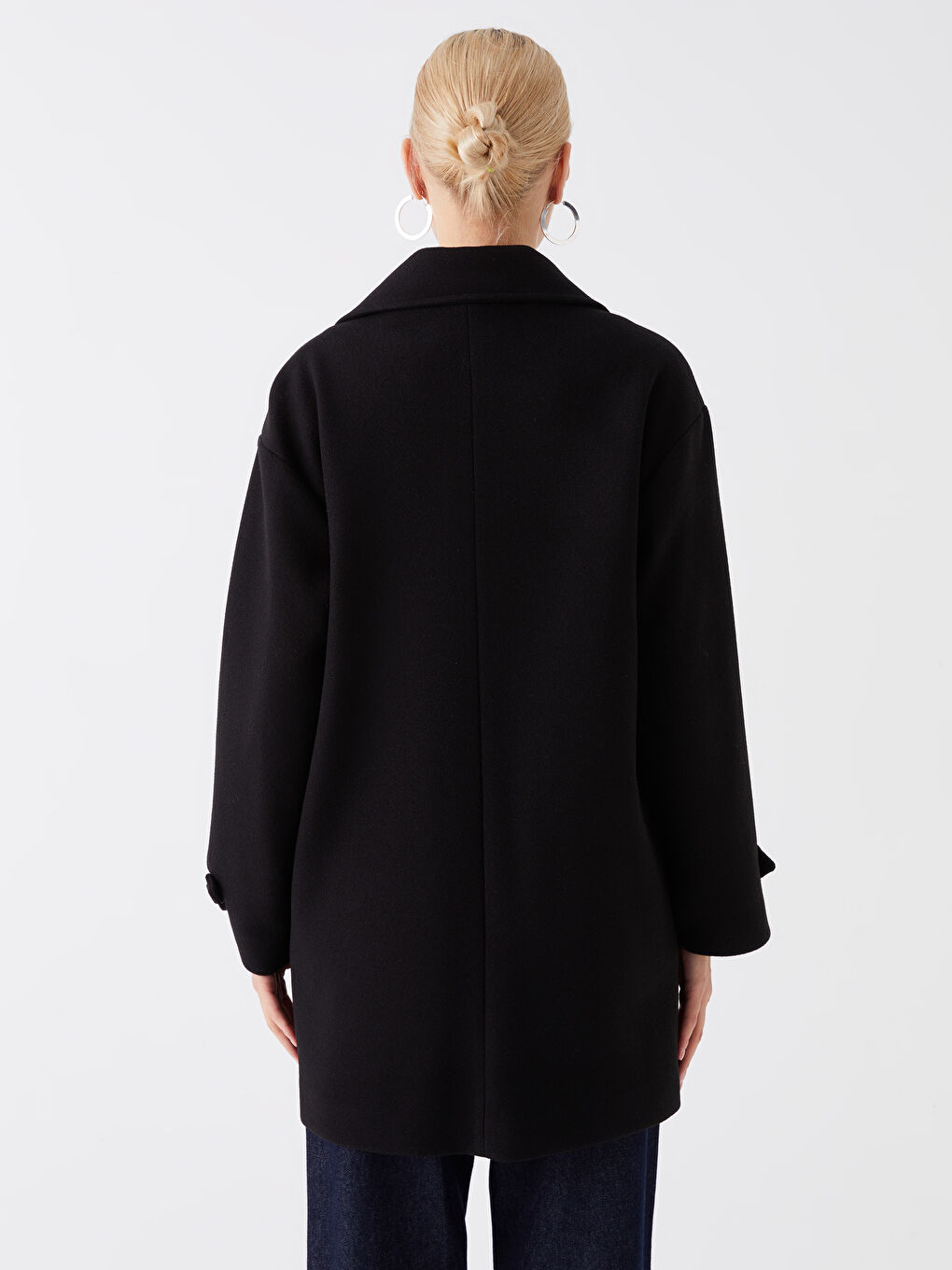 Siyah Ceket Yaka Kadın Kaşe Kaban-4