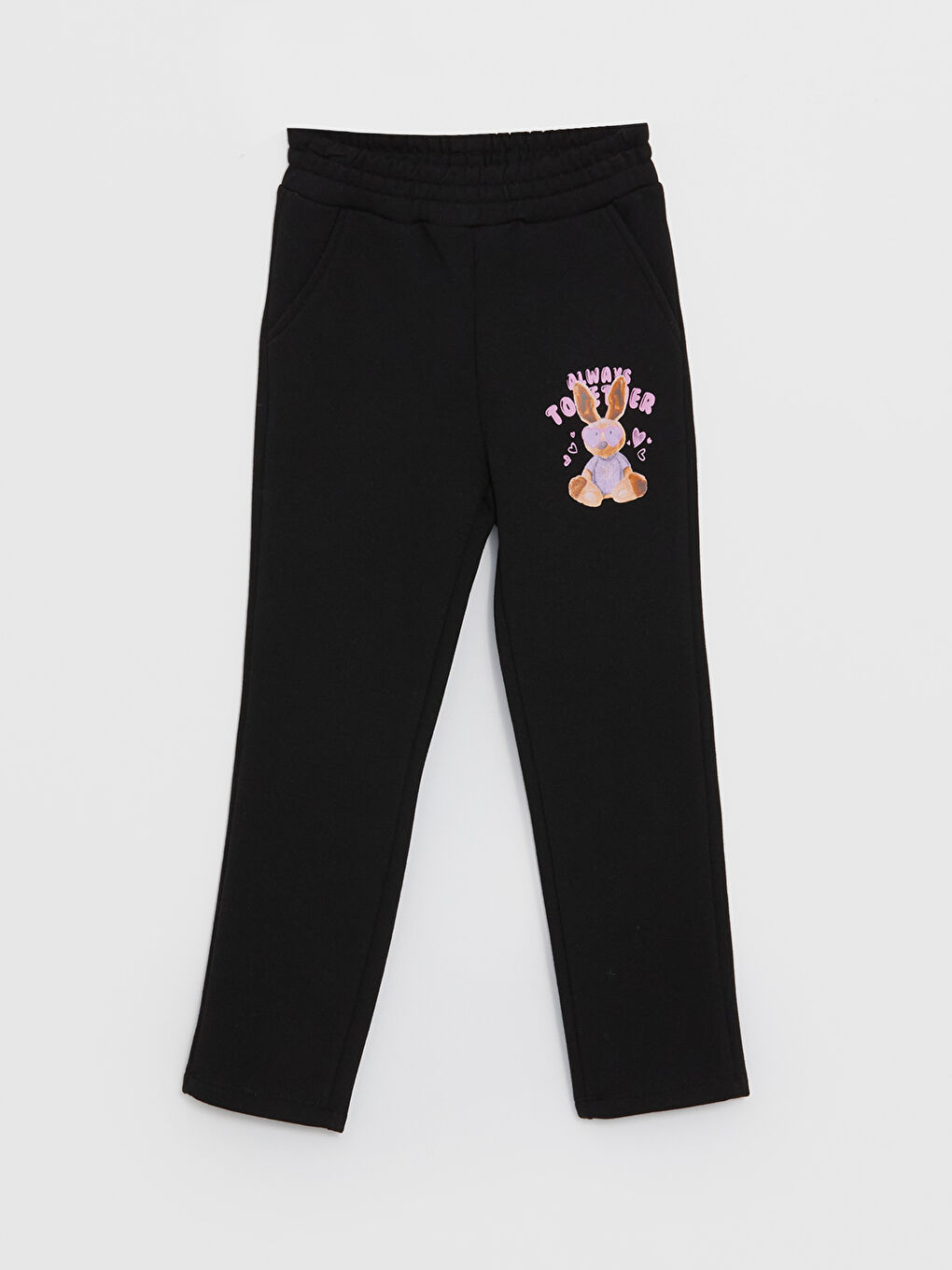 Siyah Beli Lastikli Baskılı Kız Çocuk Eşofman Altı