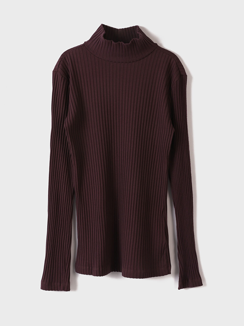 Mürdüm Balıkçı Yaka Düz Uzun Kollu Kadın Tişört