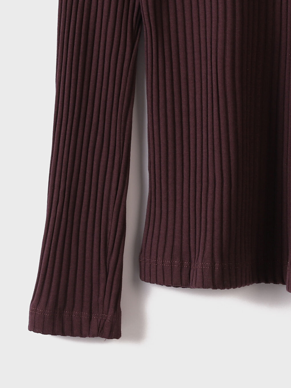 Mürdüm Balıkçı Yaka Düz Uzun Kollu Kadın Tişört-2