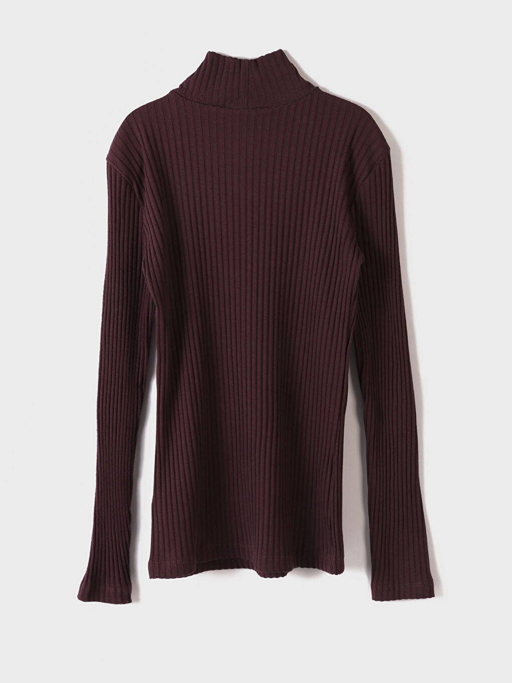 Mürdüm Balıkçı Yaka Düz Uzun Kollu Kadın Tişört-3