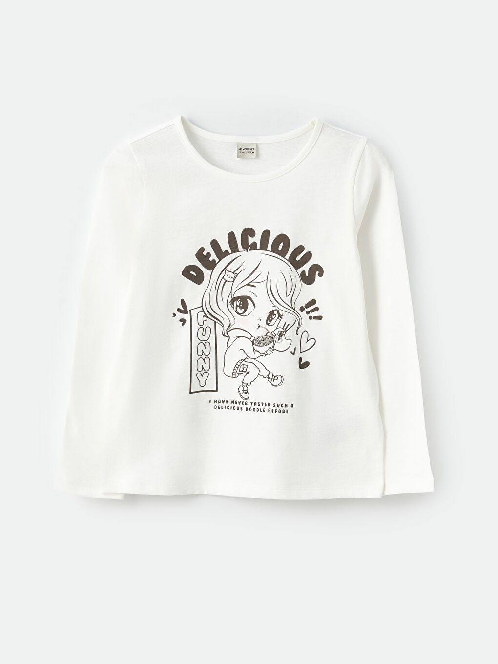 تيشيرت للبنات بأكمام طويلة مطبوع برقبة دائرية