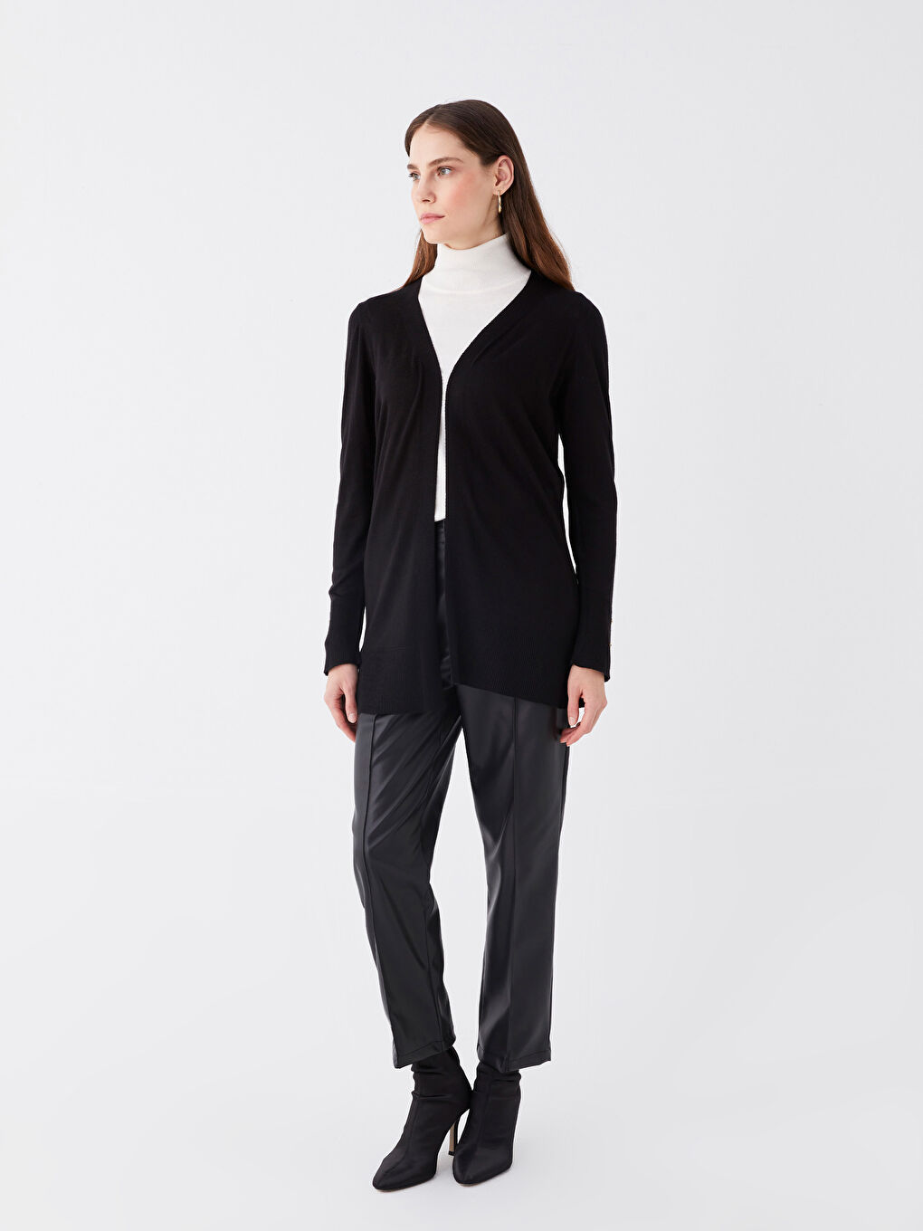 Cardigan en Tricot à Col Châle Uni à Manches Longues pour Femmes-2