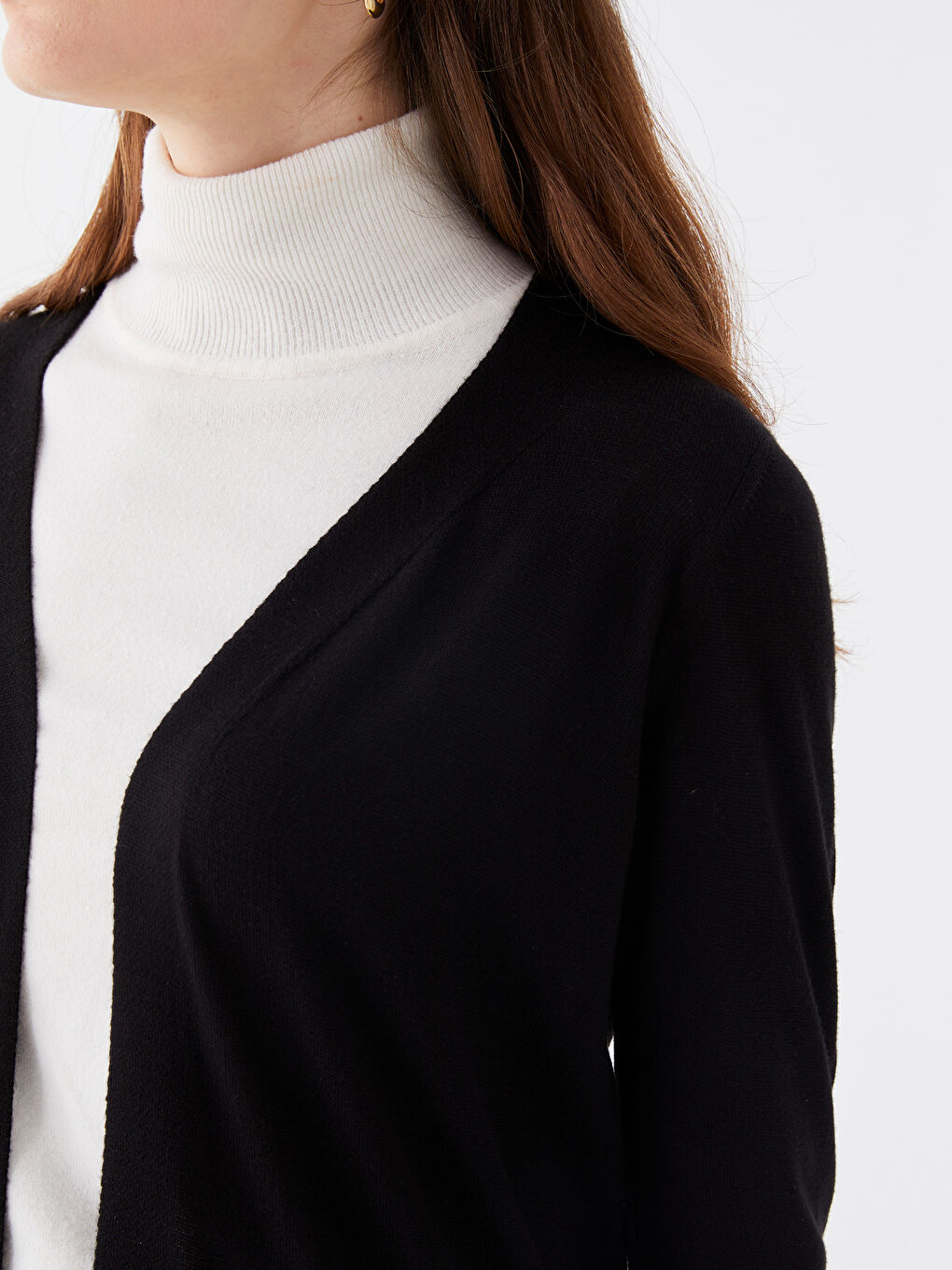 Cardigan en Tricot à Col Châle Uni à Manches Longues pour Femmes-3