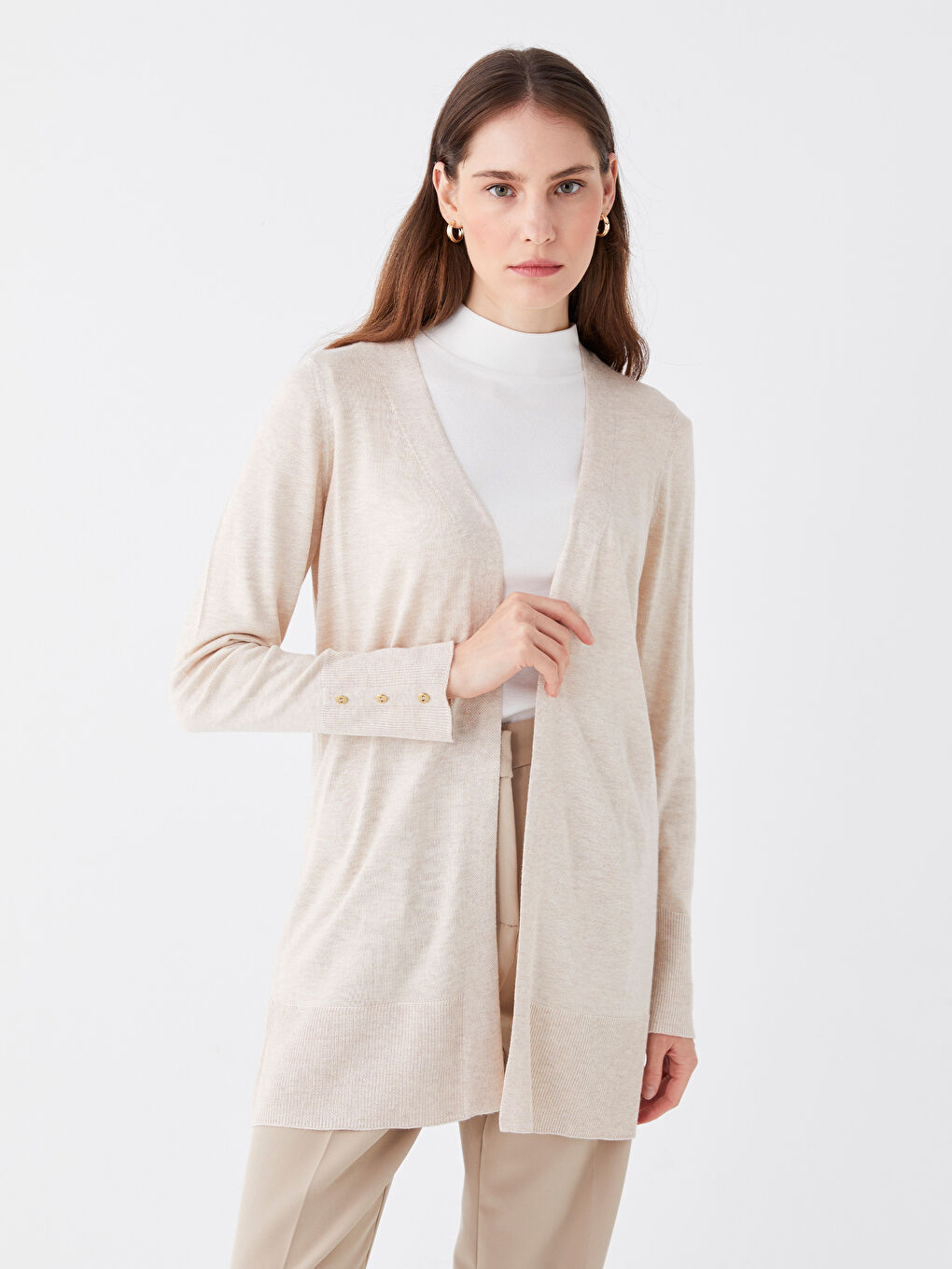 Shawl Collar Plain Long Sleeve Women's Knitwear Cardigan-4