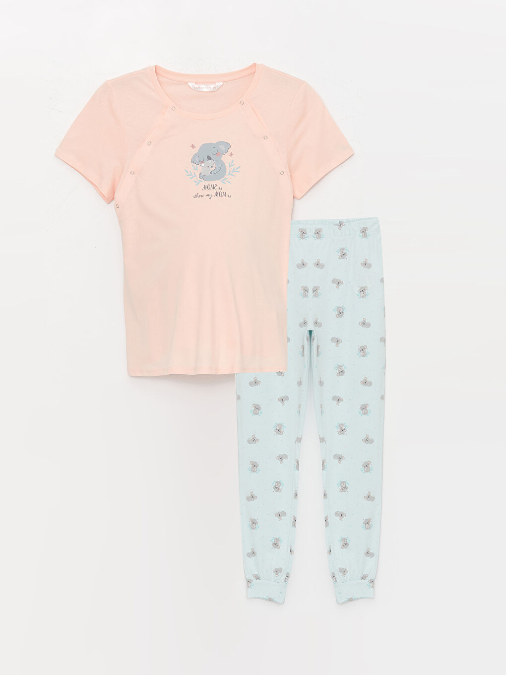 LCW DREAM Pastel Mavi Baskılı Bisiklet Yaka Baskılı Kısa Kollu Hamile Pijama Takımı - 5