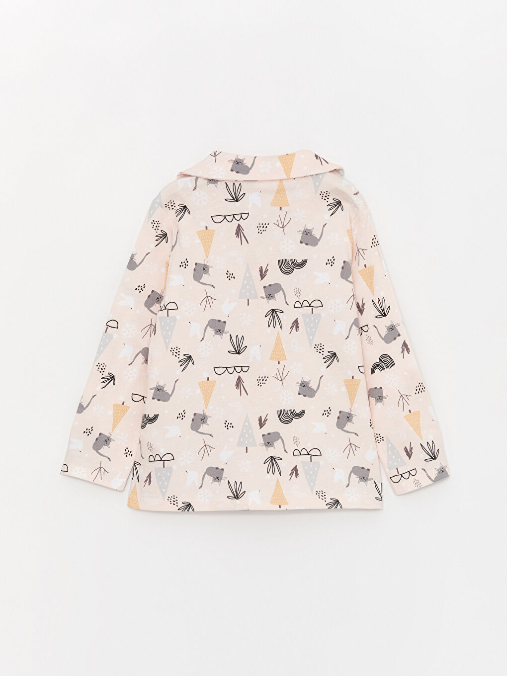 طقم بيجاما للبنات كم طويل منقوش بياقة قميص-3