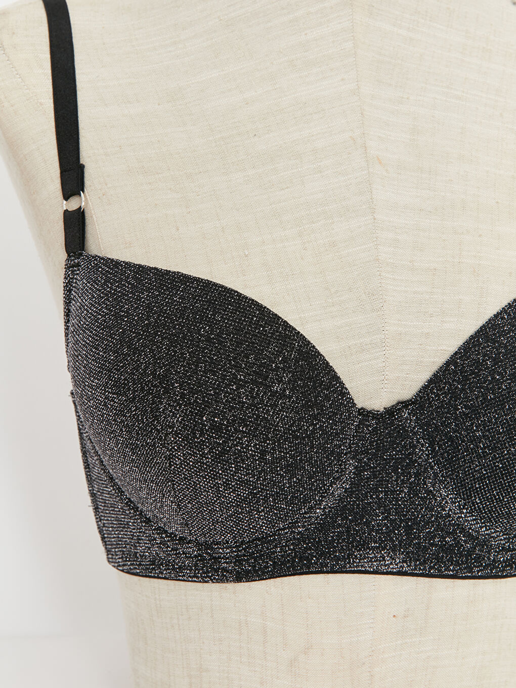 Siyah Balenli Dolgusuz Parlak Görünümlü Tişört Sütyen-2