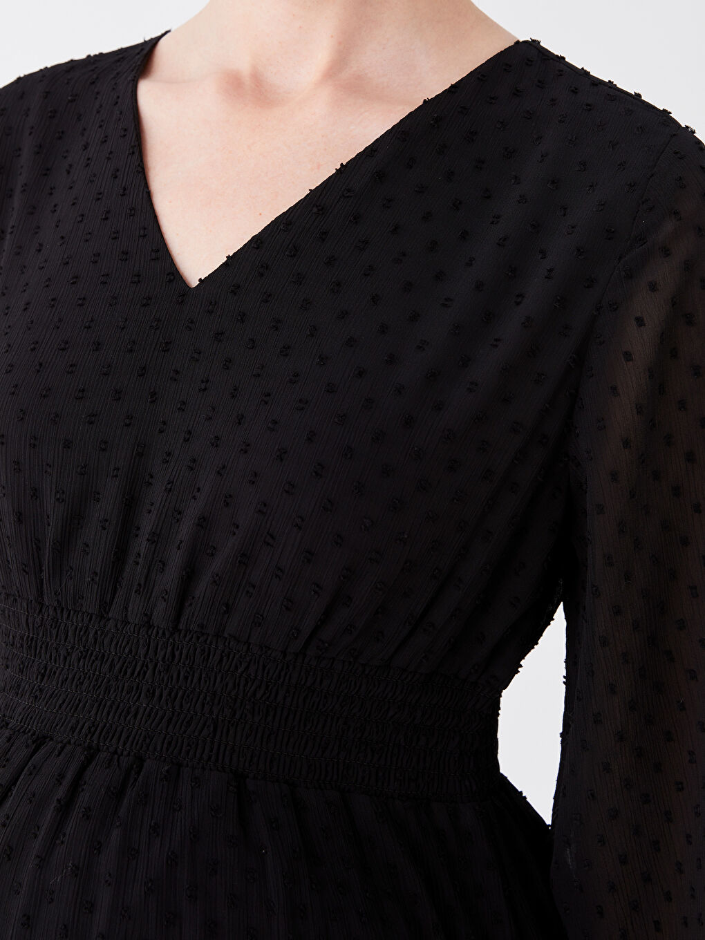 V Neck Self-Patterned Long Sleeve Maternity Dress-3