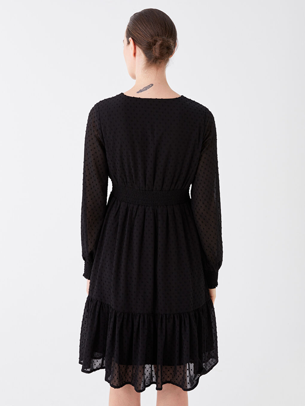 V Neck Self-Patterned Long Sleeve Maternity Dress-4