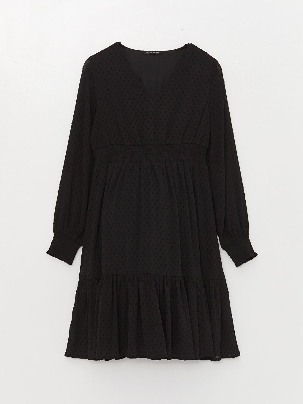 V Neck Self-Patterned Long Sleeve Maternity Dress-5