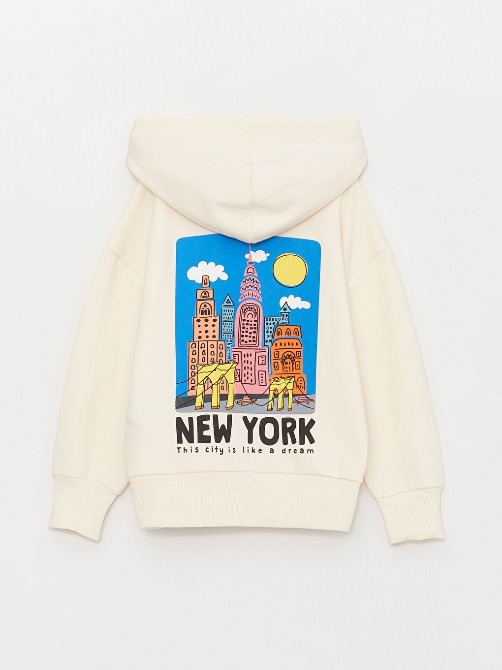 LCW Kids Krem Rengi Baskılı Uzun Kollu Kız Çocuk Hoodie - 2