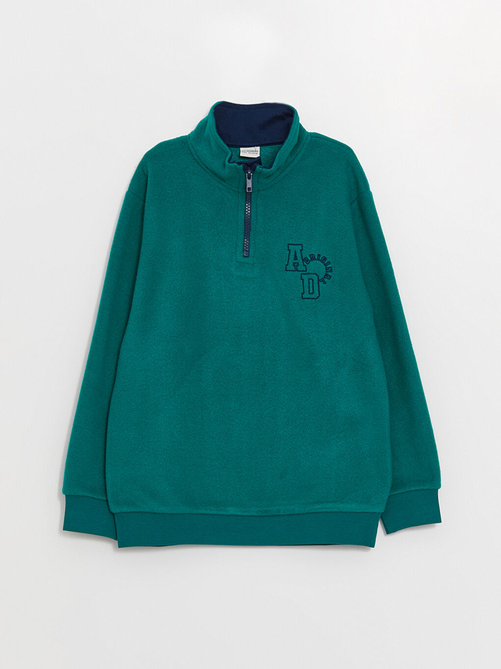 LCW Kids Yeşil Dik Yaka Nakışlı Uzun Kollu Polar Erkek Çocuk Sweatshirt