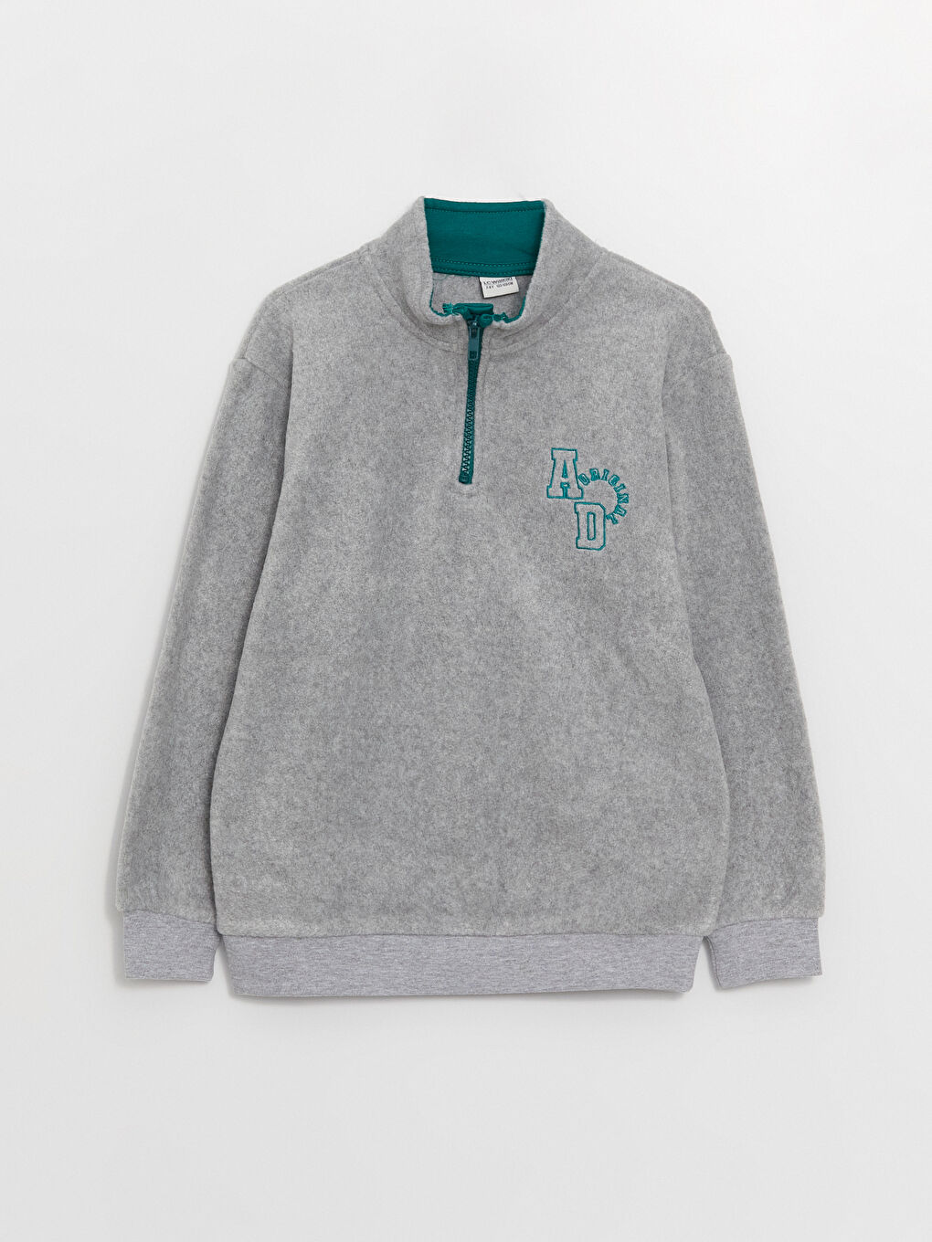 LCW Kids Gri Melanj Dik Yaka Nakışlı Uzun Kollu Polar Erkek Çocuk Sweatshirt