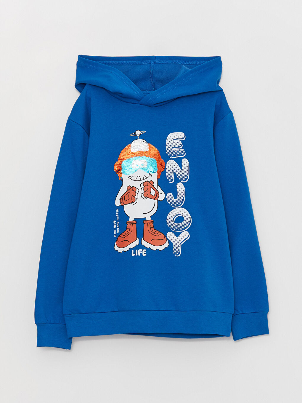 LCW Kids Orta Mavi Baskılı Uzun Kollu Erkek Çocuk Hoodie