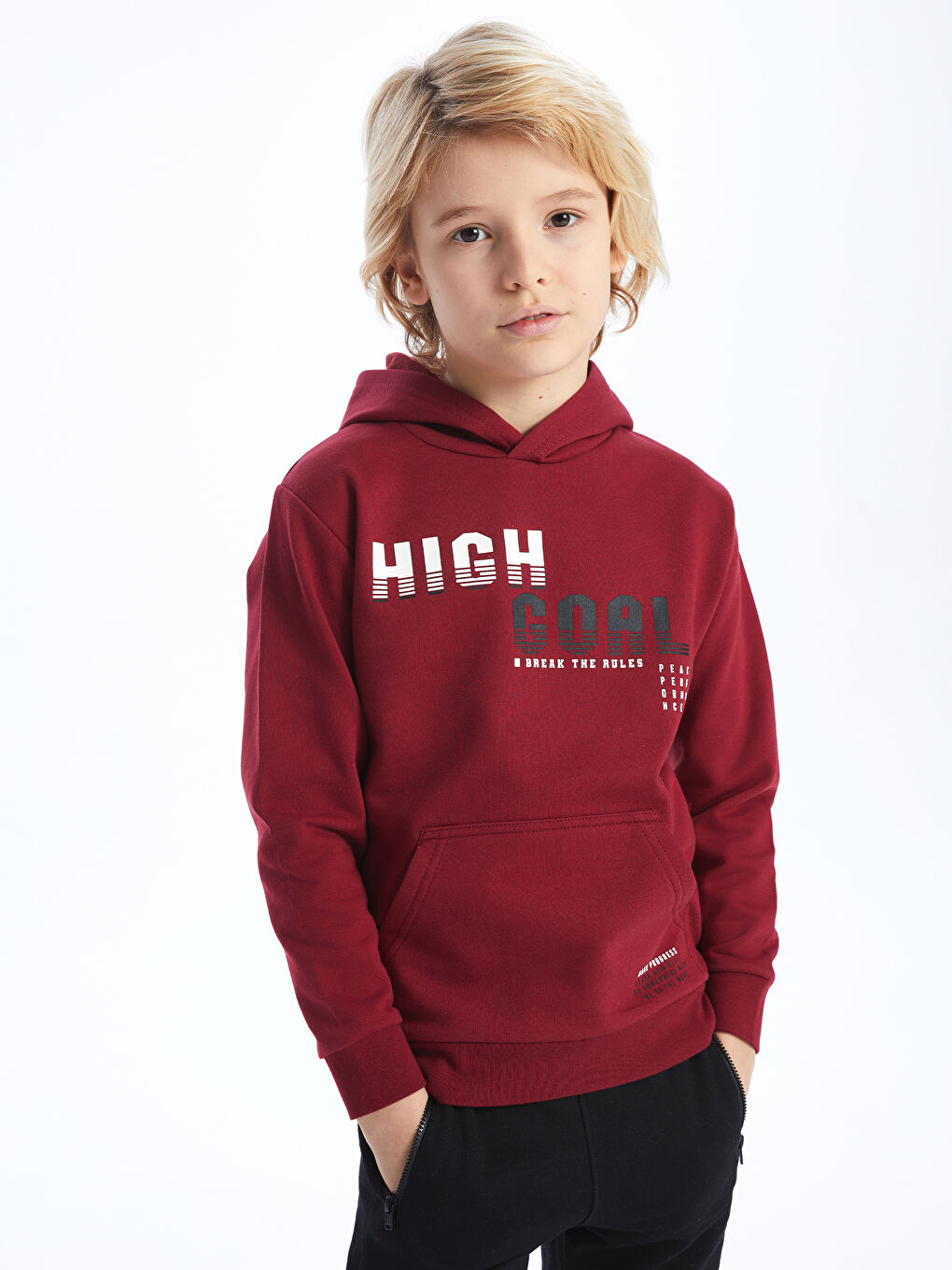 LCW Kids Bordo Baskılı Uzun Kollu Erkek Çocuk Hoodie