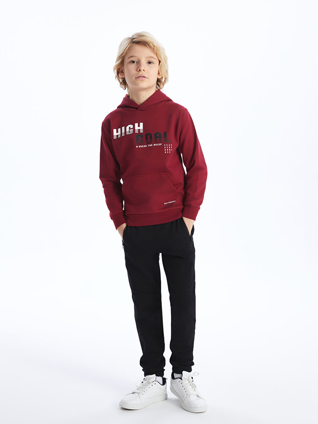 LCW Kids Bordo Baskılı Uzun Kollu Erkek Çocuk Hoodie - 1