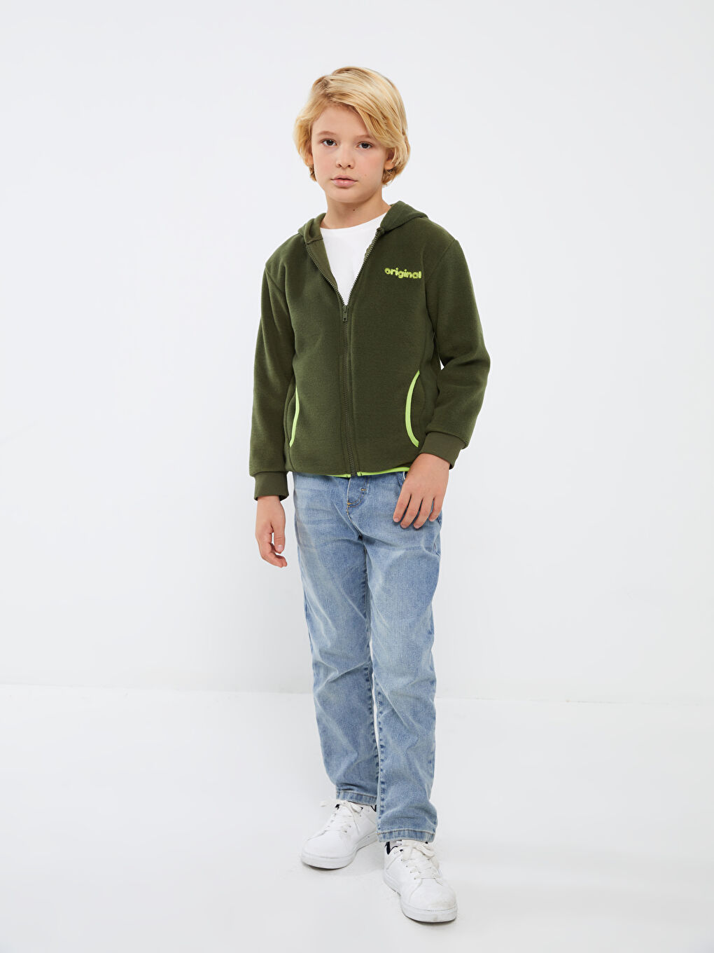 LCW Kids Yeşil Kapüşonlu Erkek Çocuk Polar Fermuarlı Sweatshirt - 2