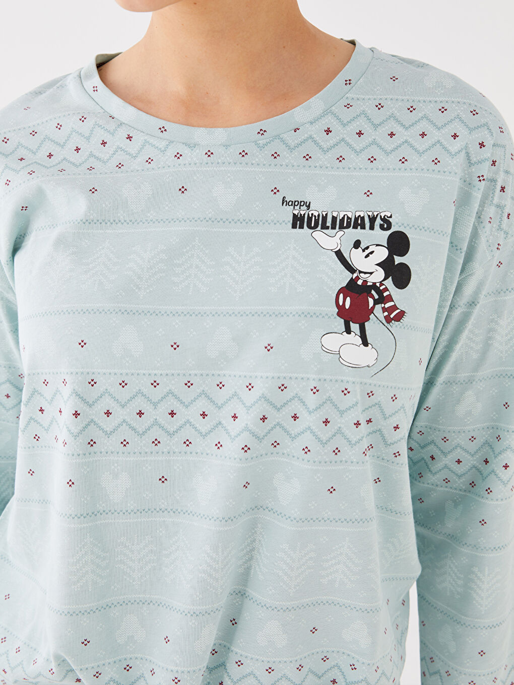 LCW DREAM Pastel Yeşil Baskılı Bisiklet Yaka Mickey Mouse Baskılı Uzun Kollu Kadın Pijama Takımı - 3