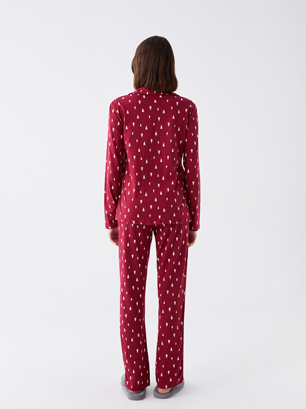 Set de Pijama pentru Femei cu Guler de Cămașă și Model-3