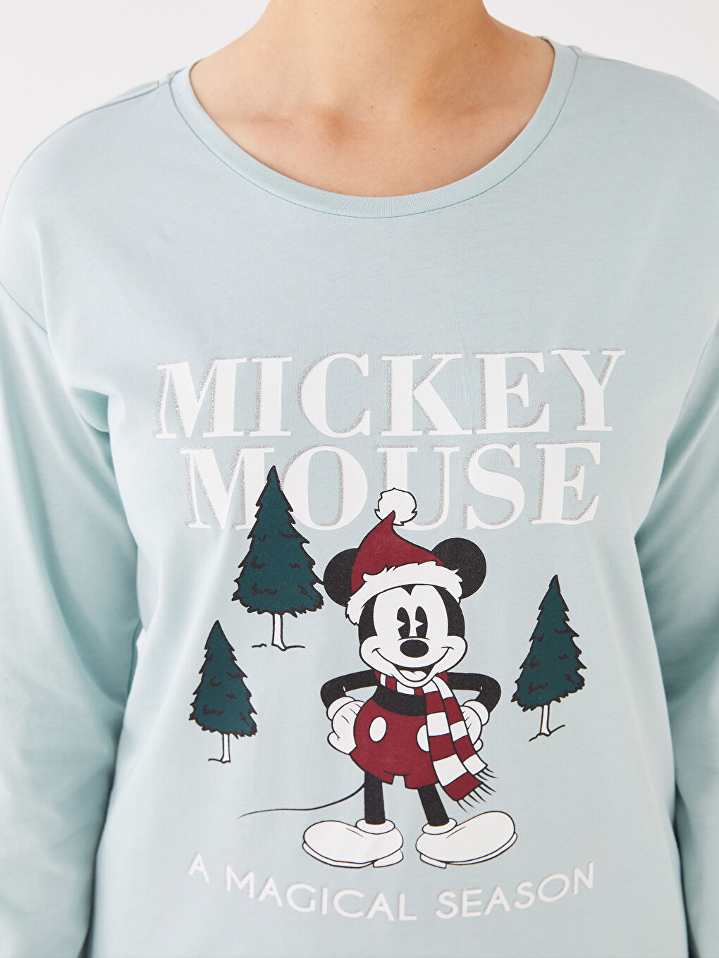 LCW DREAM Ekru Baskılı Bisiklet Yaka Mickey Mouse Baskılı Uzun Kollu Kadın Pijama Takımı - 3