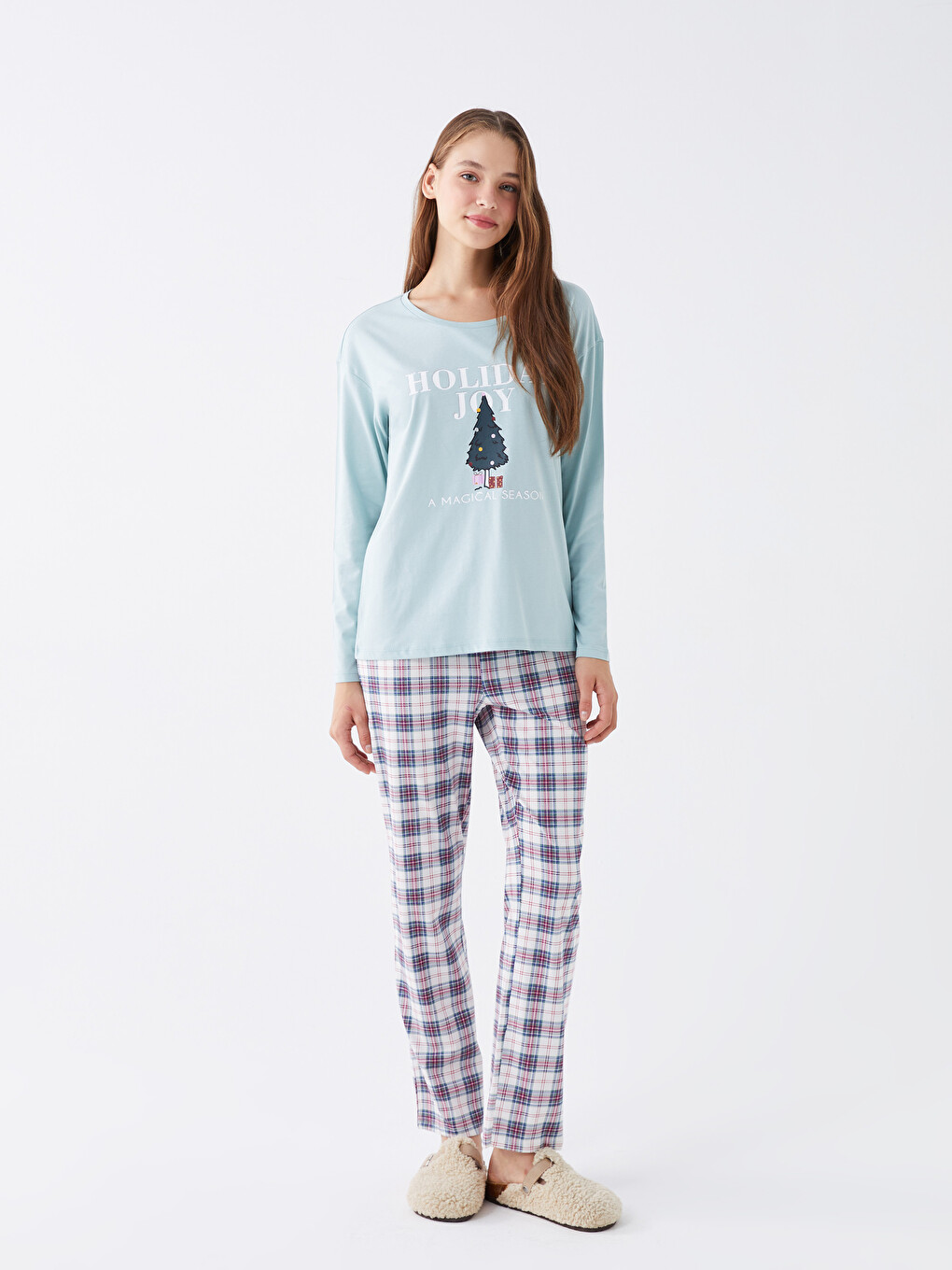 Crew Neck Printed Long Sleeve Women's Pyjama Set