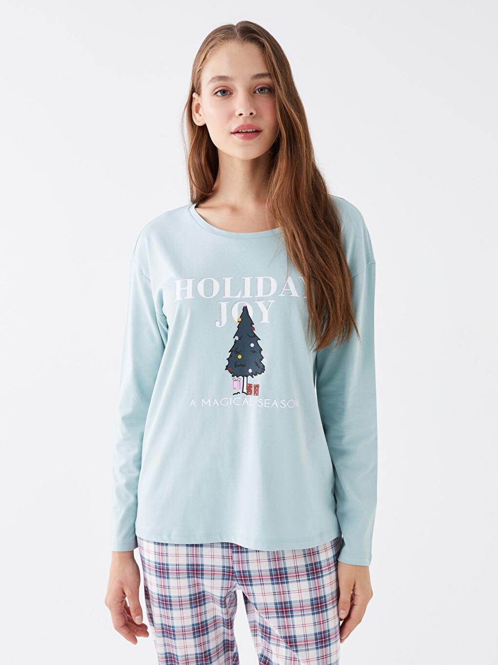 Crew Neck Printed Long Sleeve Women's Pyjama Set-2