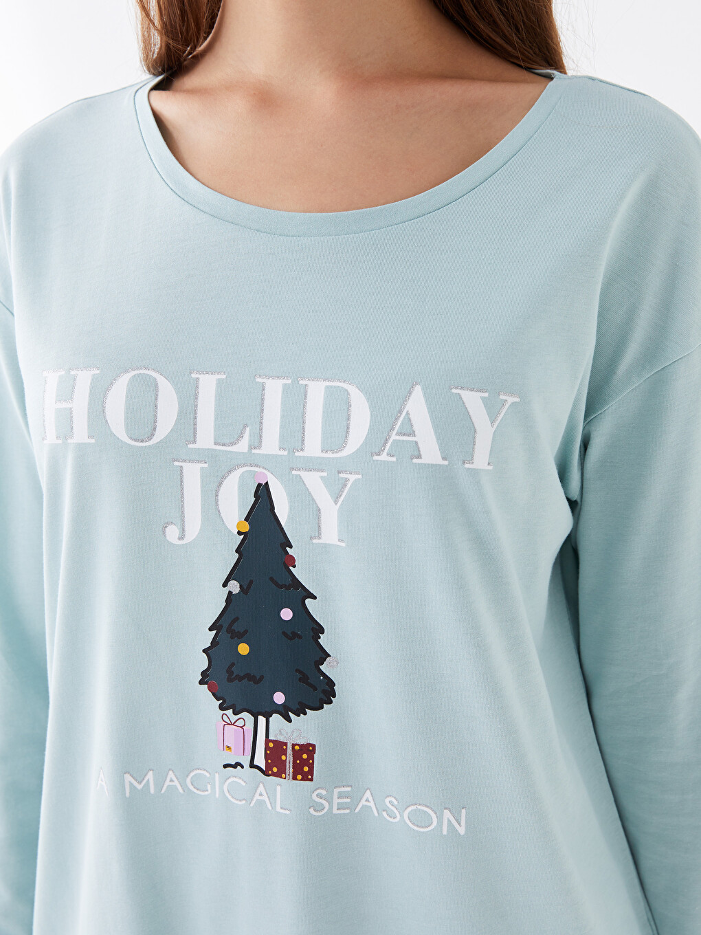 Crew Neck Printed Long Sleeve Women's Pyjama Set-3
