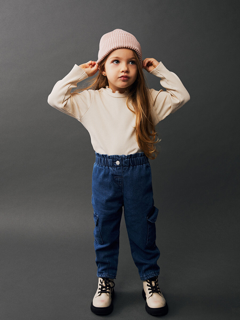 LCW baby Orta İndigo Rodeo Beli Lastikli Basic Kız Bebek Jean Pantolon