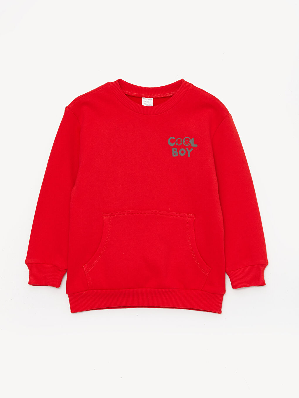 LCW baby Canlı Kırmızı Bisiklet Yaka Uzun Kollu Baskılı Erkek Bebek Sweatshirt