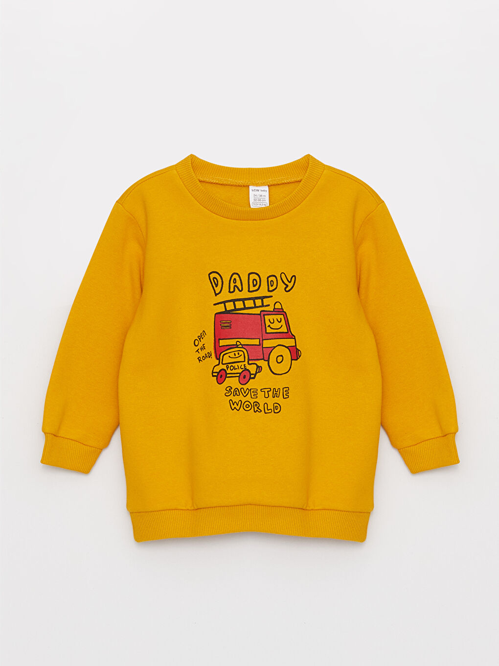 LCW baby Koyu Sarı Bisiklet Yaka Baskılı Erkek Bebek Sweatshirt