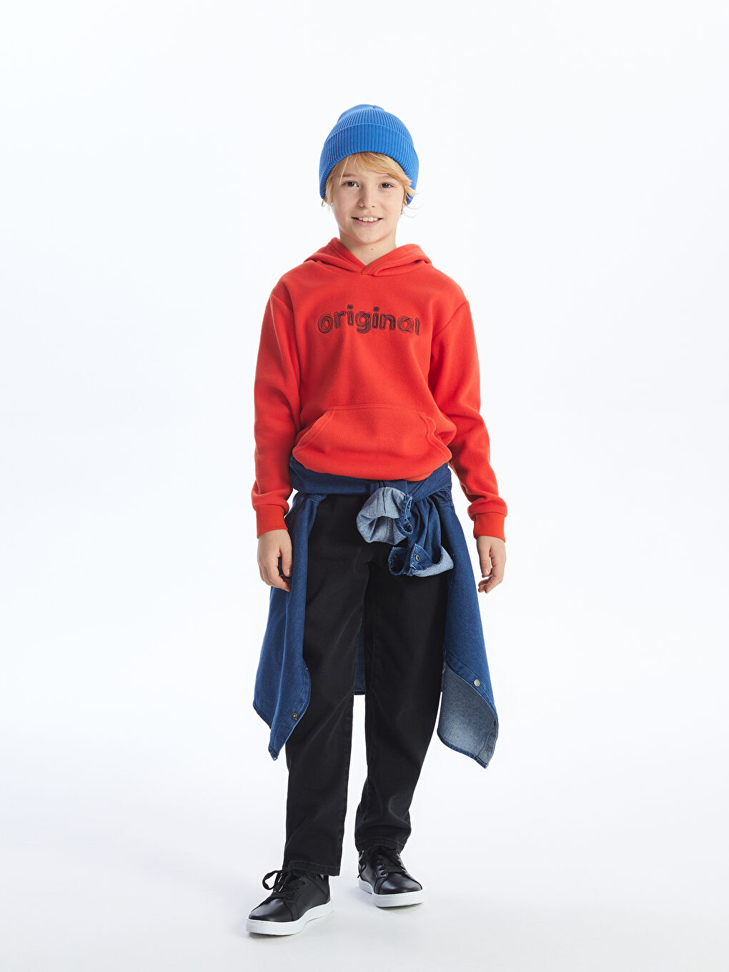 LCW Kids Canlı Turuncu Nakışlı Uzun Kollu Polar Erkek Çocuk Hoodie - 2