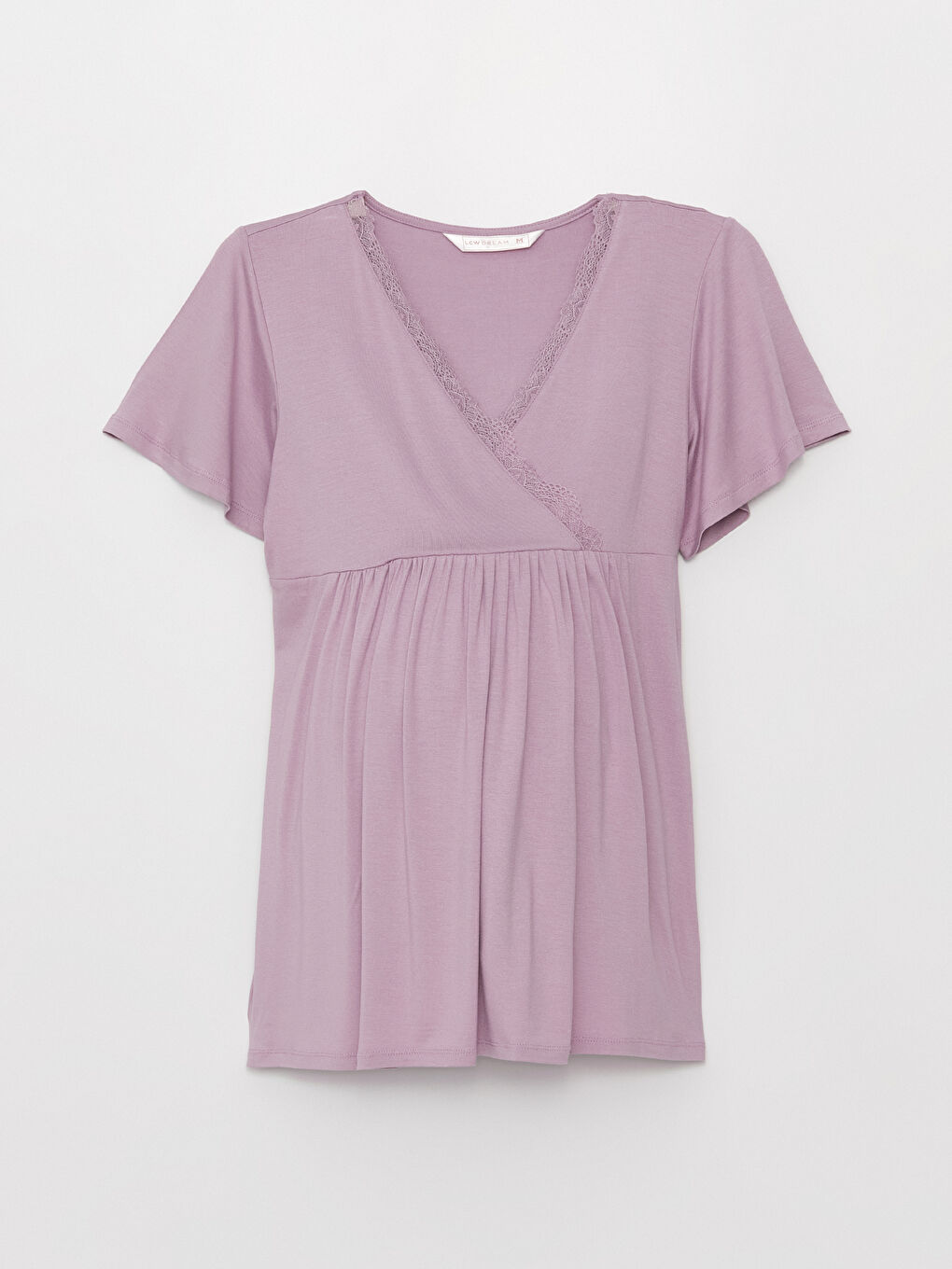Lila V Yaka Dantel Detaylı Kısa Kollu Hamile Pijama Takımı-1