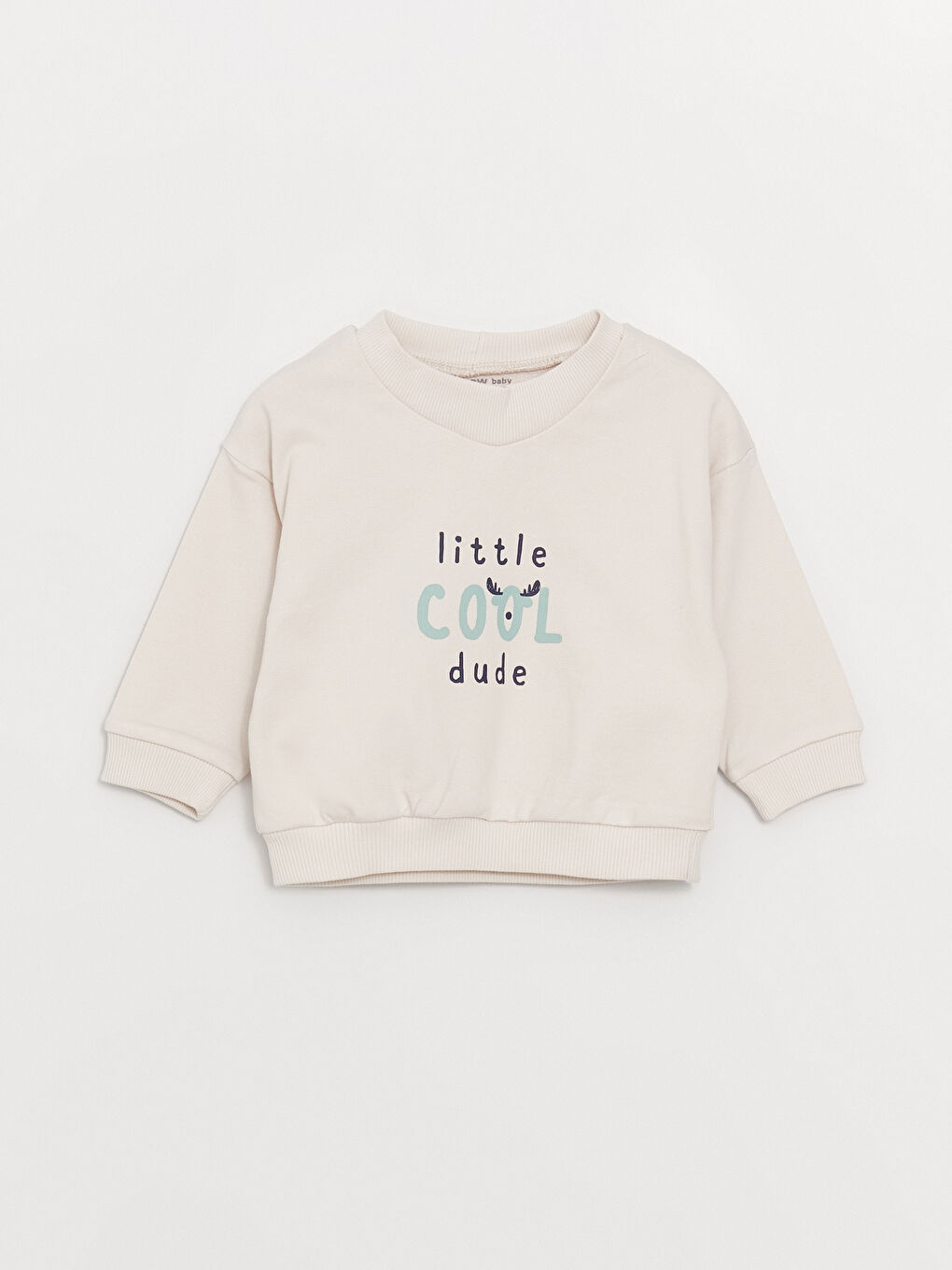 LCW baby Taş Rengi Bisiklet Yaka Uzun Kollu Baskılı Erkek Bebek Sweatshirt ve Pantolon 2'li - 1